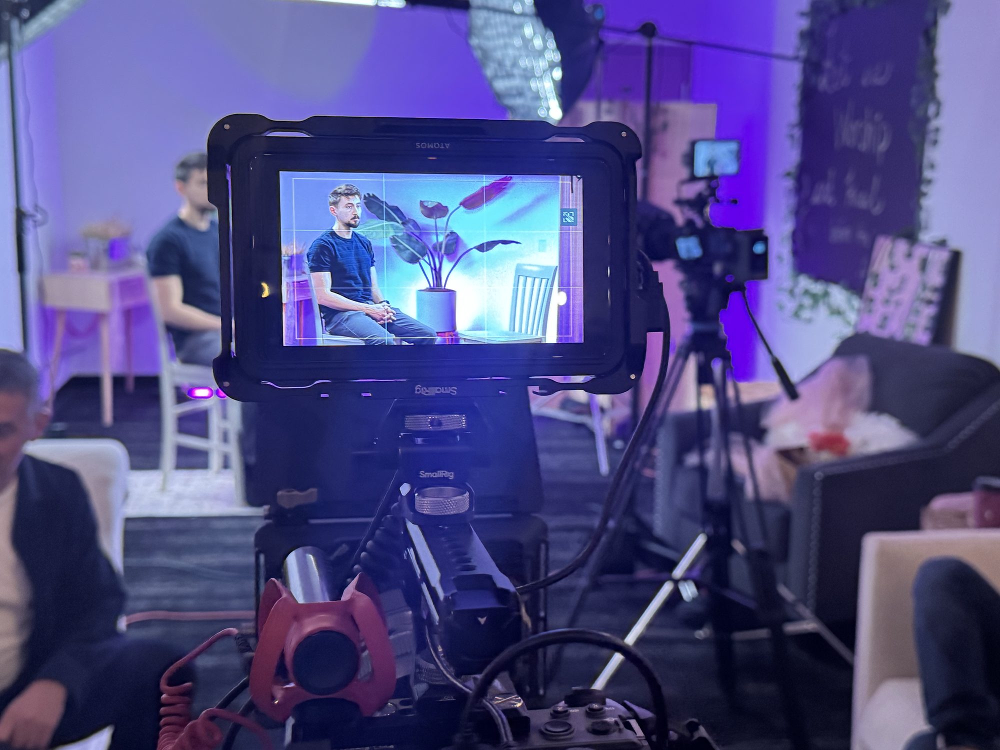 A camera monitor on a KON Media production set