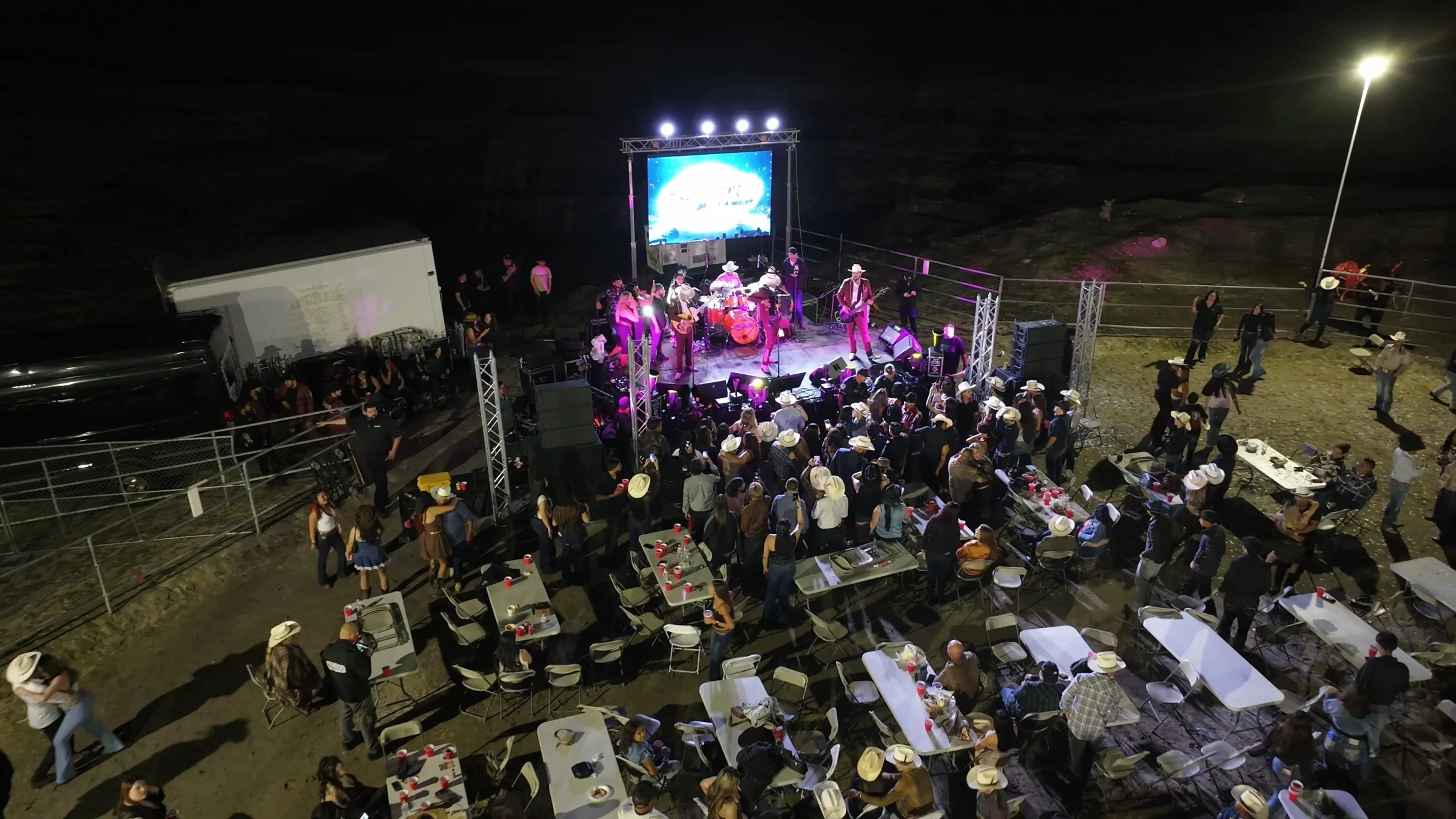 Closing aerial view of the stage and audience at Rancho Escondido