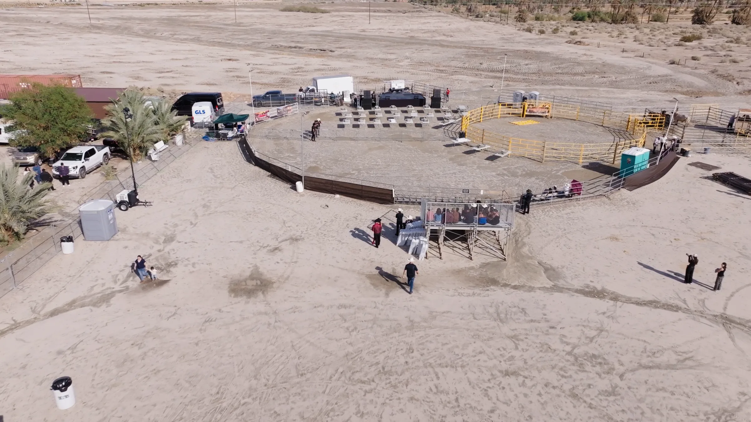 Aerial view of the jaripeo arena at Rancho Escondido before the event